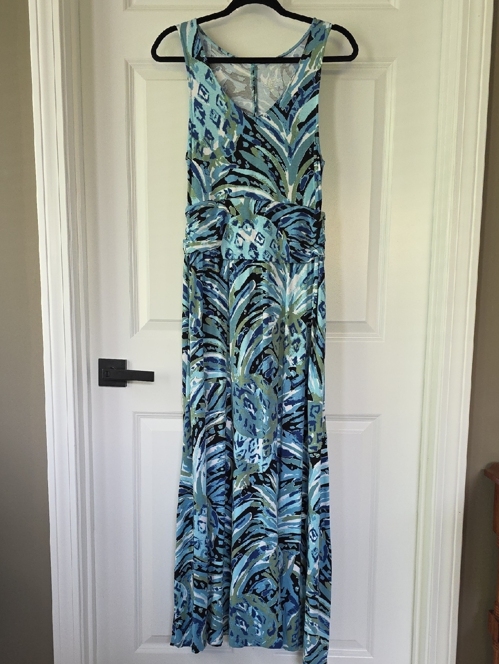 UV Skinz Blue & Teal Tropical Pineapple Print UPF 50+ Sleeveless Maxi Dress Sz M